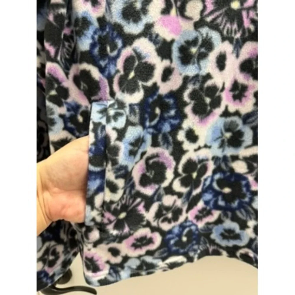 Vera Bradley Sporty Fleece Snap-Collar Pullover Plum Pansies Floral XS Womens